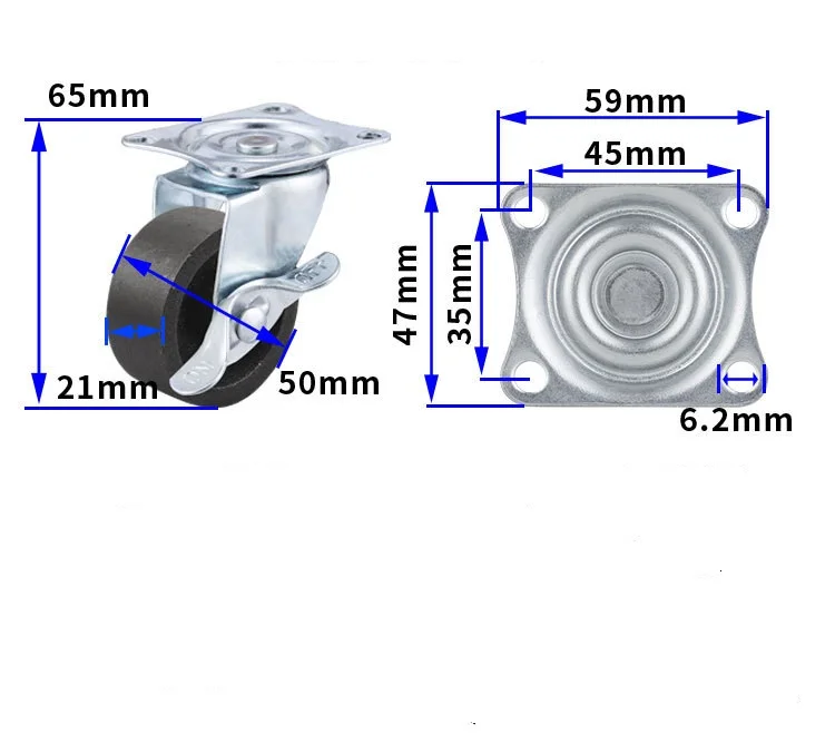 Trolley cart caster 50mm 2 inch swivel industrial castor wheel with brake