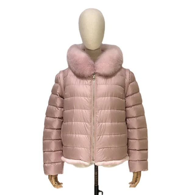New Design Sleeve Detachable Real Rex Rabbit Fur Fox Hood Trim Reversible Fur coat women