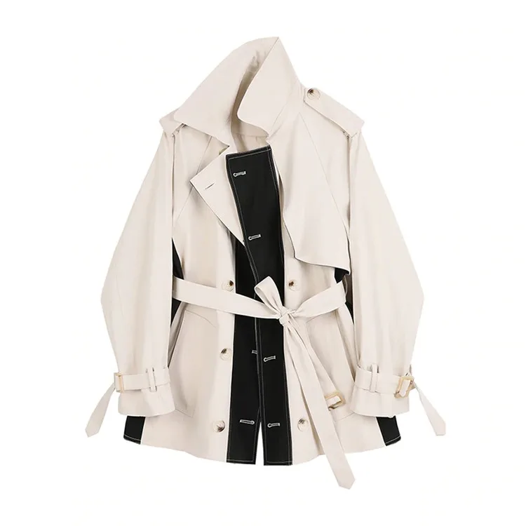 Latest design Korean Style Apricot Lapel Collar Long Sleeve Patchwork Bomber Jackets For Women