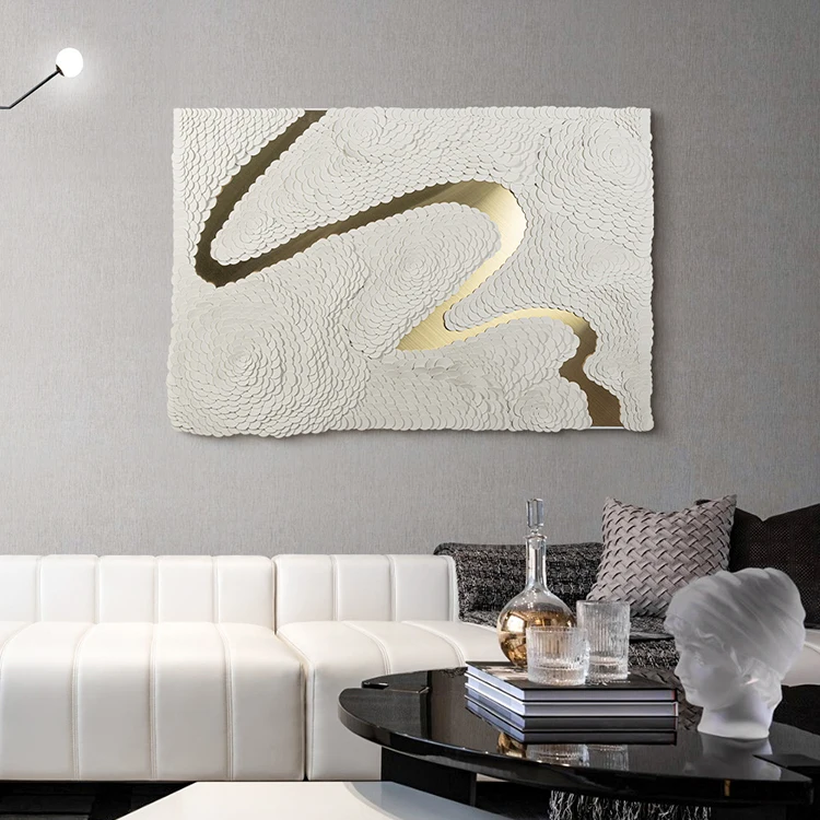 Mixed Media Stainless Steel Modeling Gold Home Decor Luxury Hallway Stair Modern Paintings Art on Leather