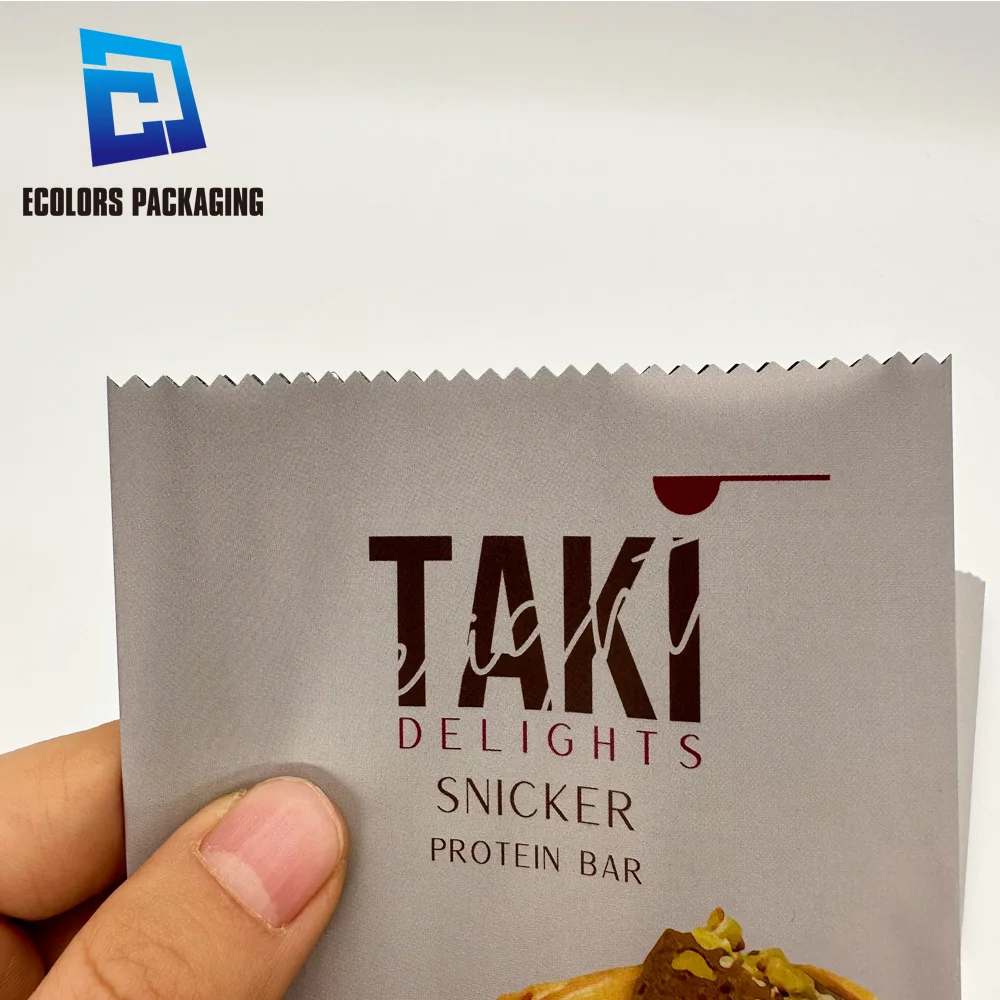 customized food grade chocolate protein bar plastic mylar 3 side seal pouch sachet plastique hot sealing frosted bag
