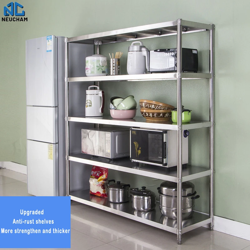 Stainless steel Kitchen storage rack floor pot rack Microwave storage shelving Multi-layer household storage rack