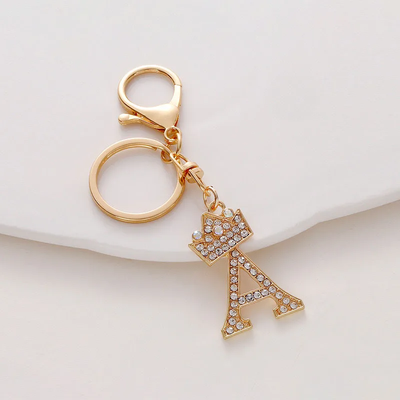 Handbag Charms 26 Alphabet English Word Letter Key Chain Crystal Glitter Zinc Alloy KeyChain Hanging