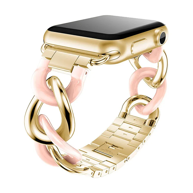 Resin Metal Cowboy Chain Watch Bands for Apple Watch Series 6 SE 5 4 3 2 1 Bracelet Wrist Straps for iWatch 38mm 40mm 42mm 44mm