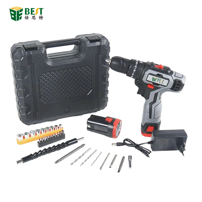 Dropshipping EU Plug 18V Electric Impact Flat start screw Cordless Power Drill Driver Set with 2pcs rechargeable battery