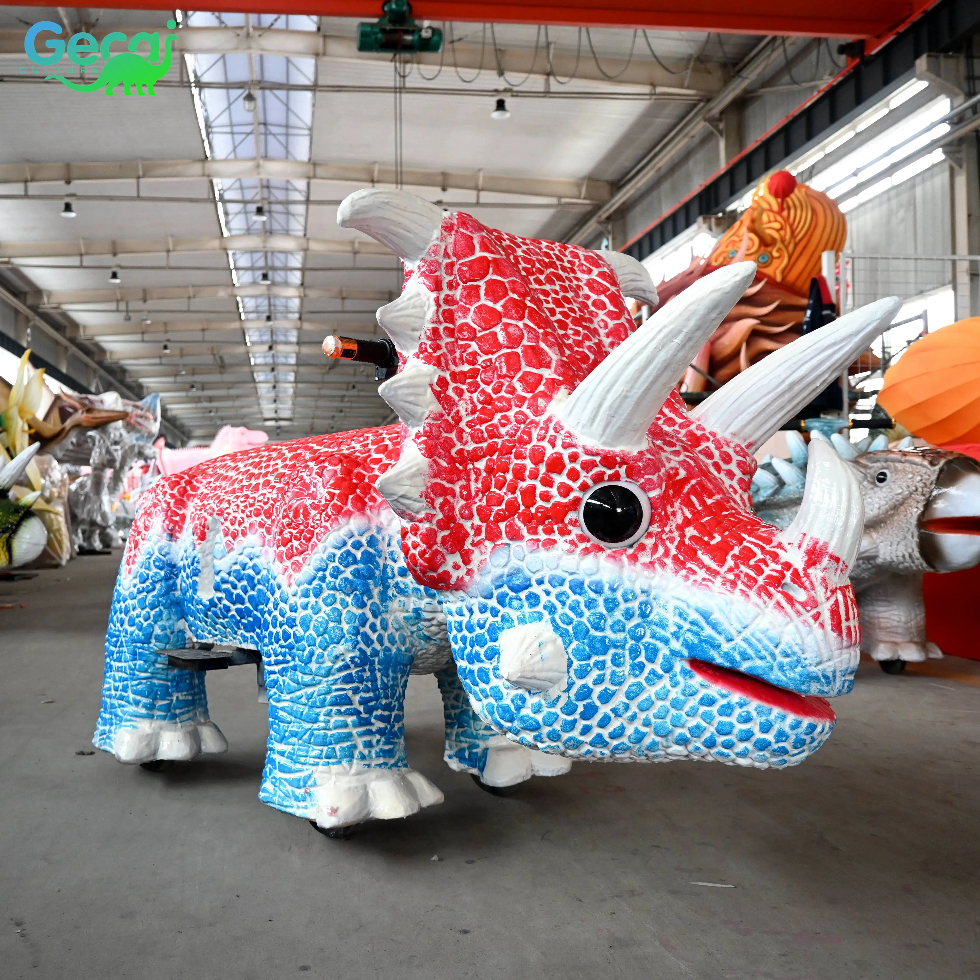 Gecai Hot Sale Indoor Animatronic Dinosaur Ride Coin-Operated Metal Amusement Machine Kids Airport Trampoline Park Sports Park