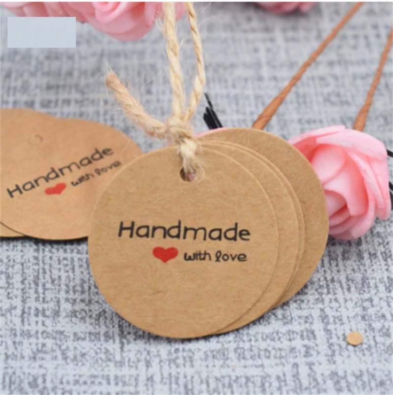 Custom Paper Thank Card Hang Tag Hangtags with Hole handmade with love tags Clothing Labels cards packaging price tag with logo