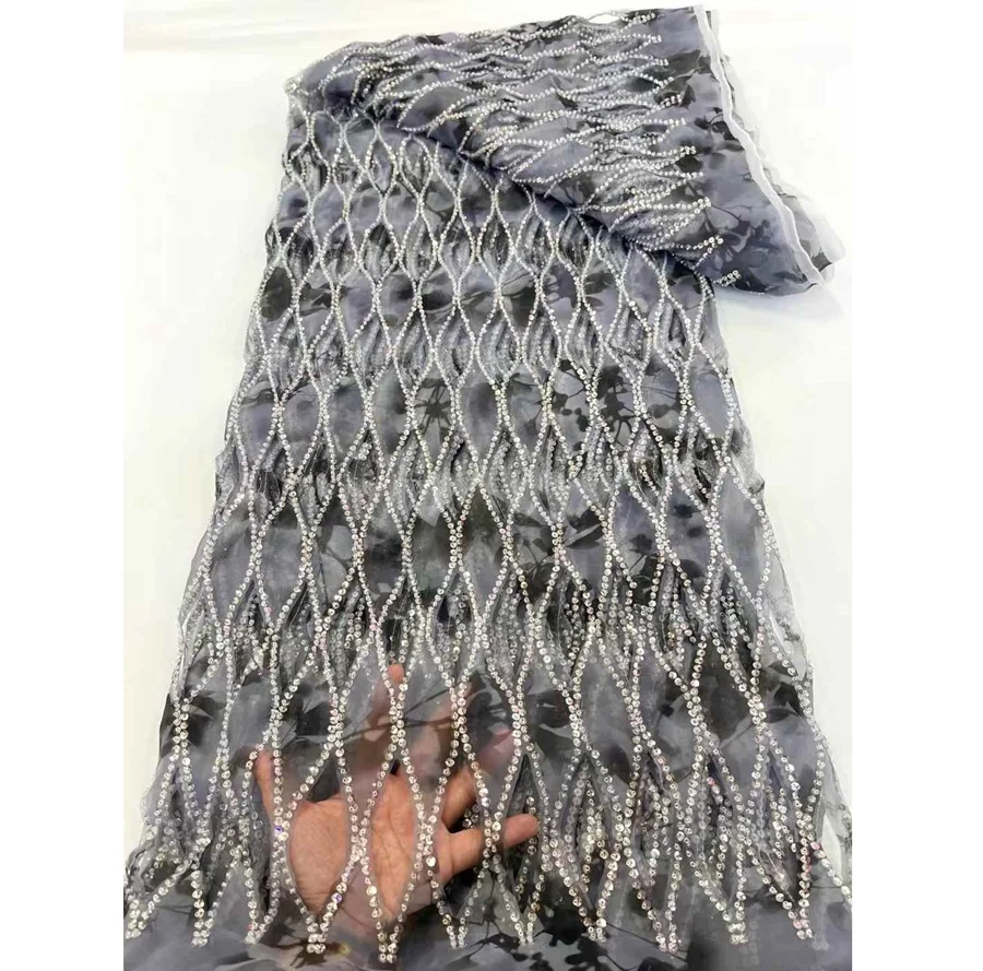 Custom White Wedding Beads Sequins Lace Fabrics Embroidery Mesh Bridal Beads Quality Black Color African French Beaded Net