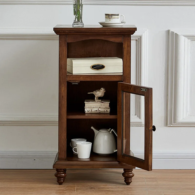 Cheap price living room furniture classic wooden corner bedside cabinet side table with shelf for hotel home furniture