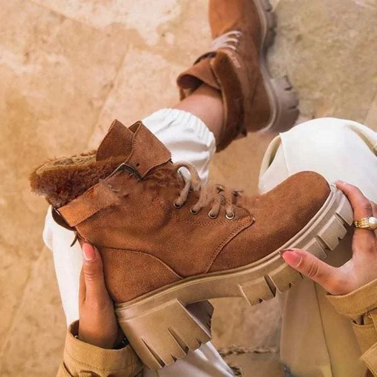 LFZ-68 2022 Boots Women Shoes Fur Lace Up Platform Boots Heels Thick Snow Winter Boots for Women Ladies