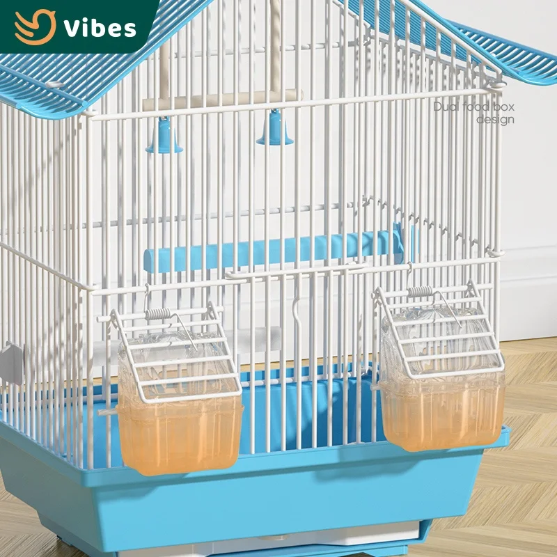 Sold By The Box MOQ 10PCS Cheap Small Bird Cage Wire Mesh Sloping Top Design Green White Blue Pink Canary Bird Parrot Cage