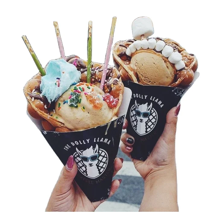 popular printing logo leakproof paper ice cream waffle cone holder bubble waffle cone holder