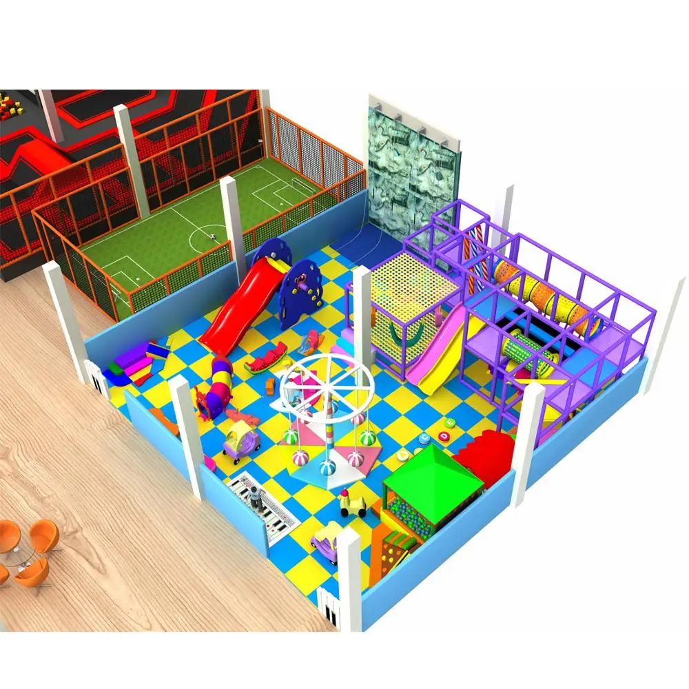 Children Indoor Playground Toddler Play Area Trampoline Park with Miniature Football Pitch
