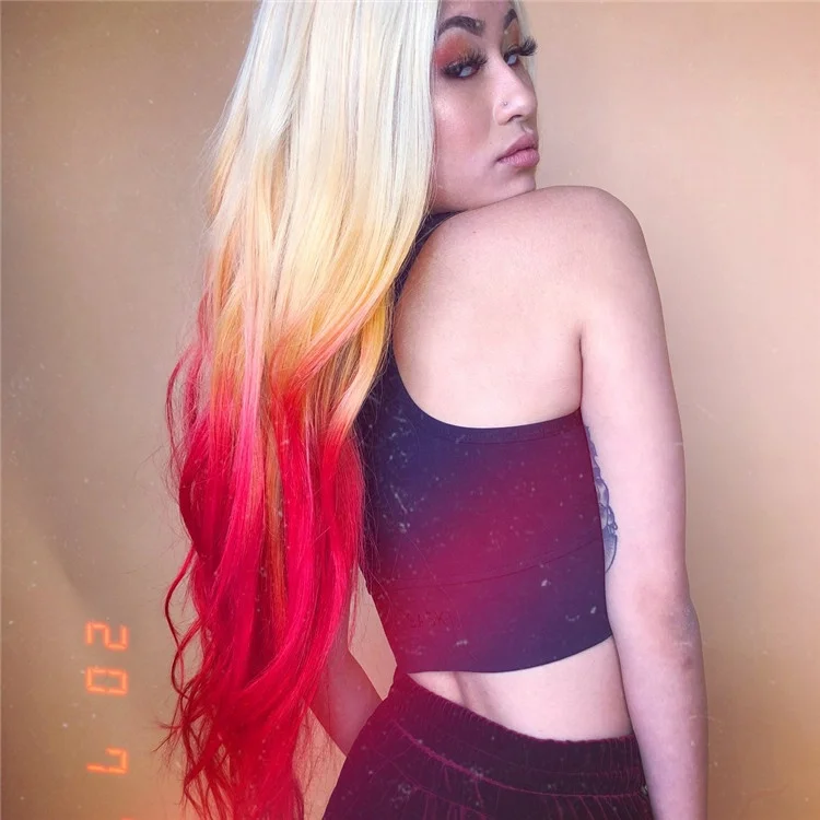 
Beauty Silky Straight Wig #613 to Blonde to Red Ombre Color Synthetic Lace Front Wig 