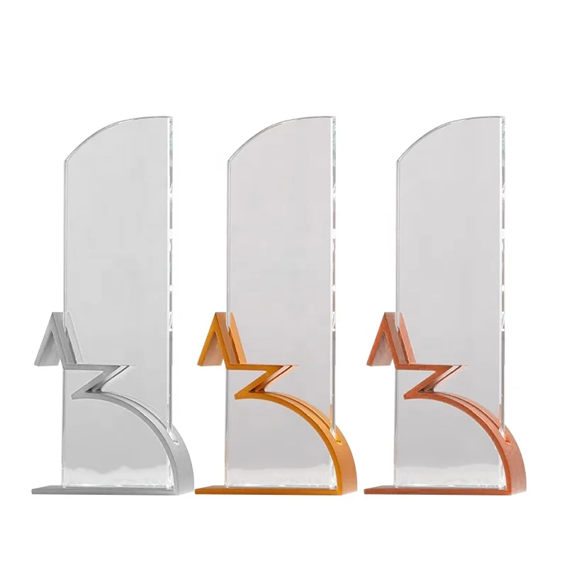New design Crystal glass Trophy Awards logo text sandblasting  metal Award Trophy With Star shaped souvenir For business gift