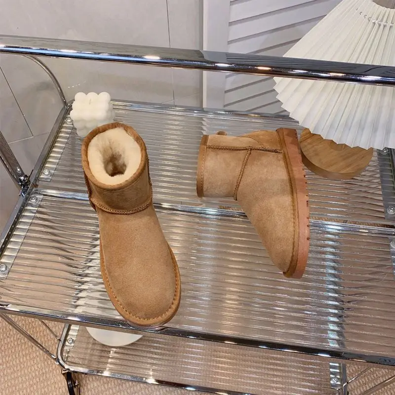 Logo Custom Winter Snow Boots Plus Size 44 Brands Design Ugh Cowhide Leather Fur Women Snow Boot