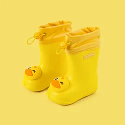 WXL476 Non Slip 3D Dinosaur Duck Rabbit Drawstring Rainboots Waterproof Cartoon PVC Rubber Children Rain Boots