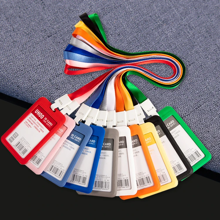 Design social worker heat press transfer sublimation automatic lanyard with leather id card holder