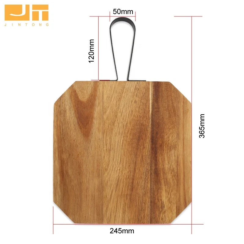Irregular Original Acacia Wooden Cutting Board With Black Color Metal Handle