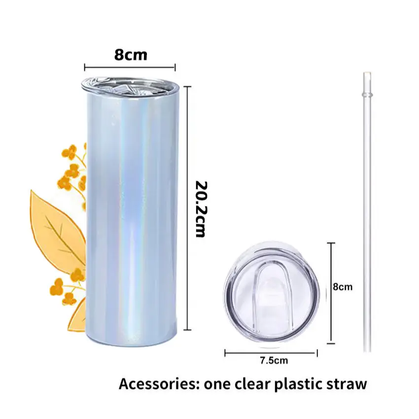 USA Warehouse Stock White 20oz Straight Skinny Sublimation Blanks Stainless Steel Tumblers Cups with Straw and Rubber Bottom