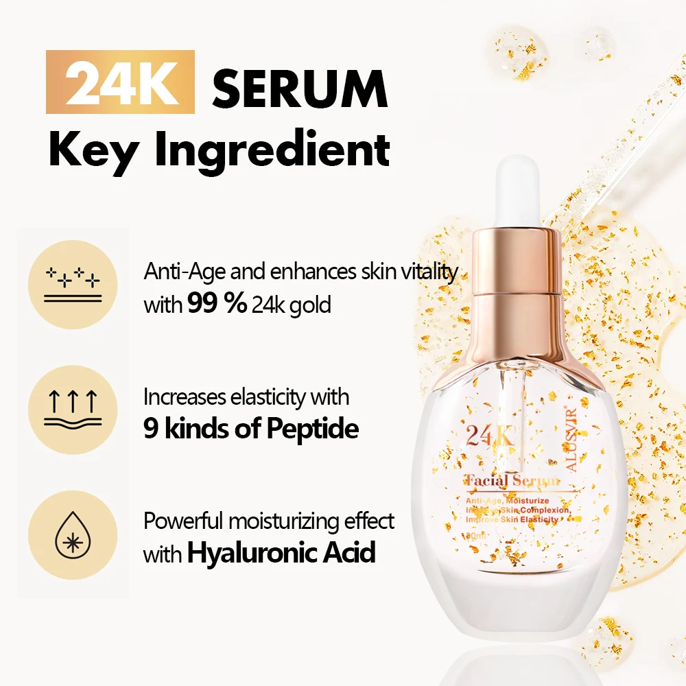 Custom Brand 24k Gold Serum Whitening Moisturizing 24k Gold Hyaluronic Acid Facial Essence Products Korean Skin Care Serum