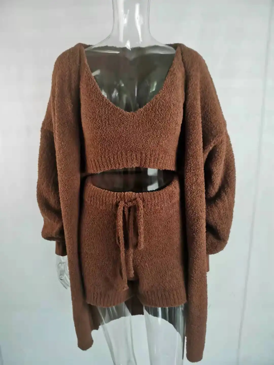 
sweater for women sweater twinset cardigan Crop Top and Shorts fashion 3 piece set women knitted sweater suits 
