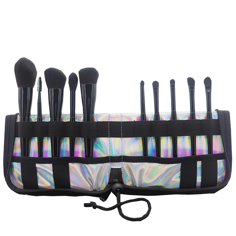 Keyson new design foldable holographic material makeup brush holder bag standing case