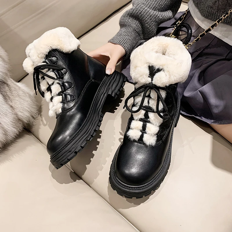 Dropshipping Custom Logo Warm Fur Lining Winter Boots Women Shoes Waterproof Comfortable Snow Boots