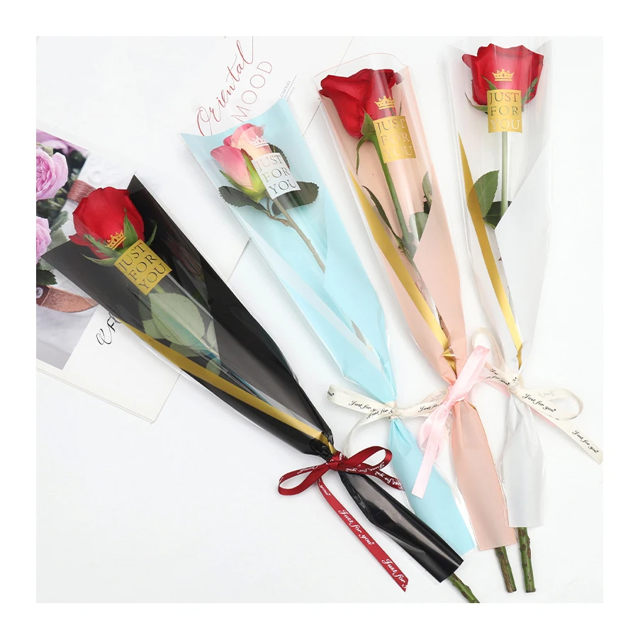 Waterproof Single Rose Flower Sleeves Plastic Packaging Bags for Bouquet Beautiful Package