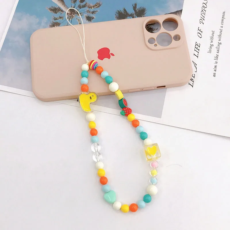 Best sale  cute  yellow duck  chain plastic  customize  rainbow  phone  beads accessories chains  for girls
