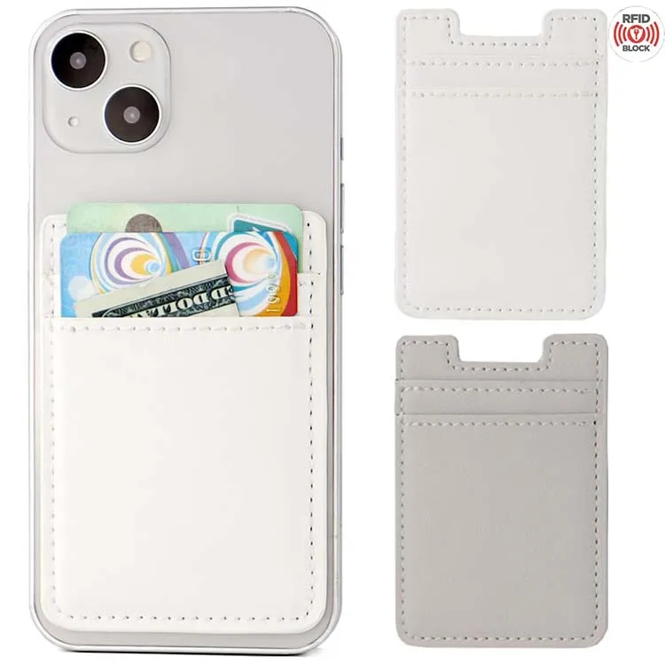 Multifunctional White RFID Phone Credit Card Pocket Wallet PU Leather Phone Adhesive Card Holder For Back of iPhone and Android
