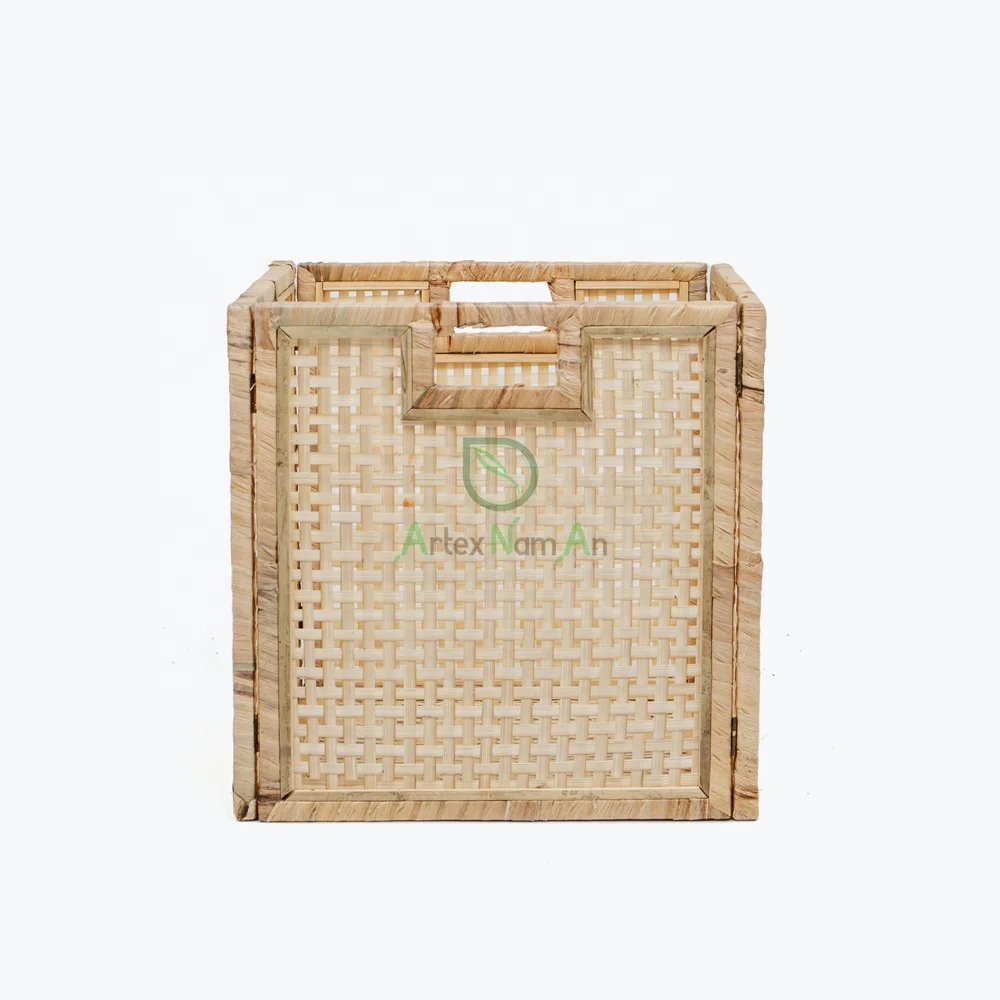 White rattan wicker cube storage basket square laundry basket/foldable storage box and drawer organizer/cube shelf storage bins