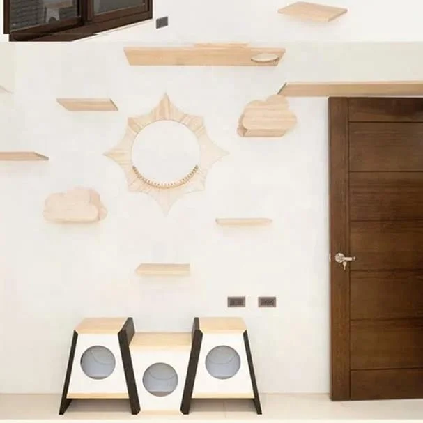 DIY Wall Mounted Solid Wood Cat Jumping Platform Cat Climbing Frame Cat Tree Wall Pet Furniture