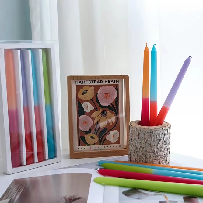 Handmade Dip Dye Colored Taper Candles Paraffin Wax Dipped Smokeless Dinner Household Candles