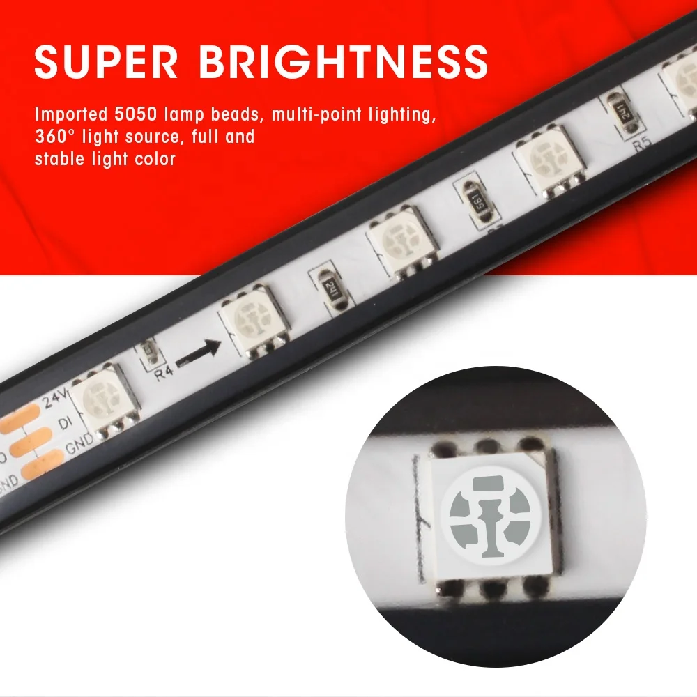 RUTENSE 12v 24v truck decorate light Flexible DRL LED Strip light 120cm 150cm 200cm drl strip light for Car Trunk