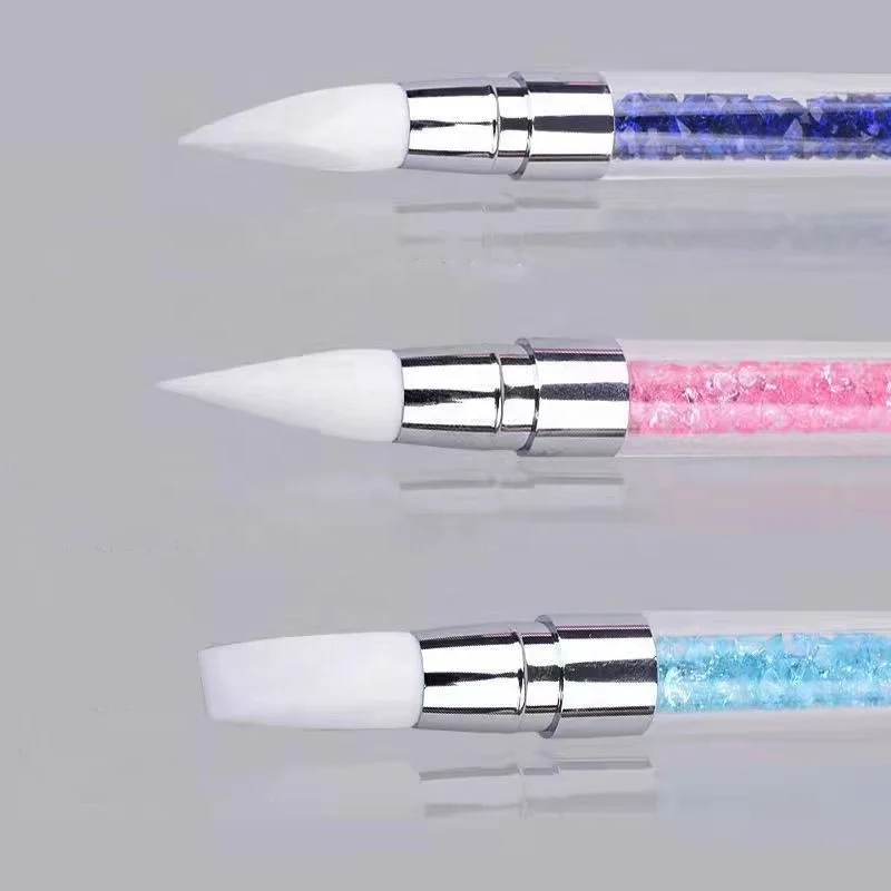 5 Colors Sculpture Pen Acrylic Handle Brushes Carving Builder Emboss Dotting Pen Brush Tool Double End Silicone Nail Art