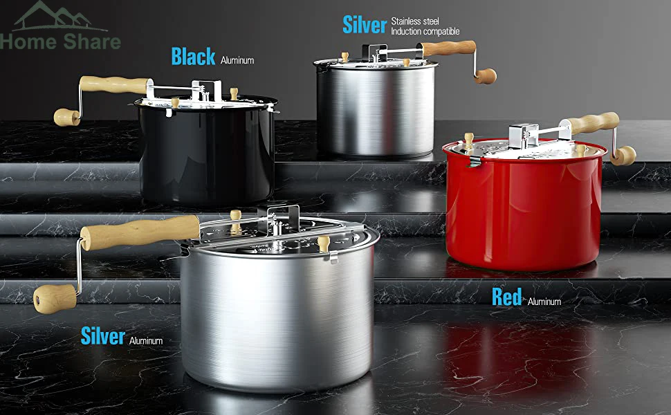 Stovetop Popcorn Maker Popcorn Popper Hand Stirring Crank Cooker Kettle Popcorn Popper Removable Lid w/Wooden Handle