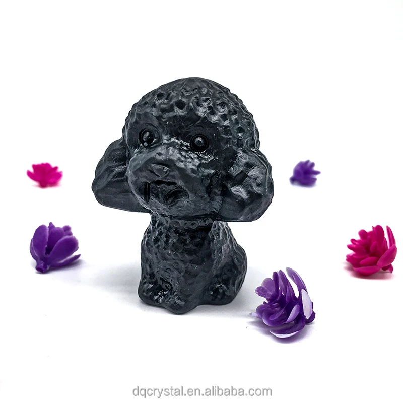 Wholesale High quality Crystal Carving 6cm size teddy dogs natural crystal craft obsidian bulldog animal for decoration