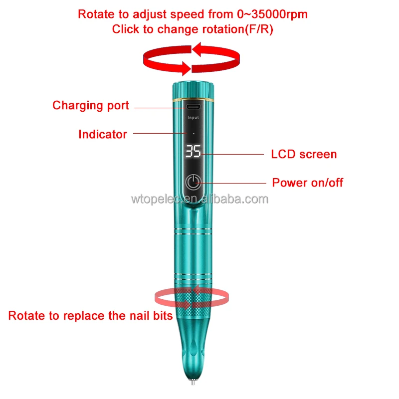 Creative Professional pen type rechargeable nail drill machine portable 35000rpm adjustable handpiece powerful 27W drill nail