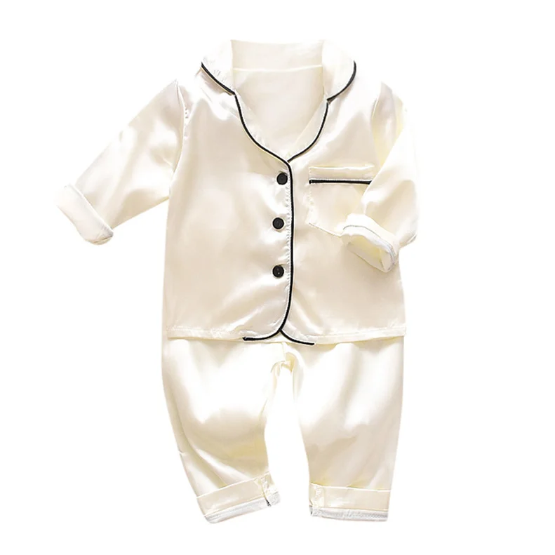 Wholesale Hight Quality Children  Cute Soft Silk Satin Sleepwear Nightwear Kids Girls Pure Color  Short Pajamas set