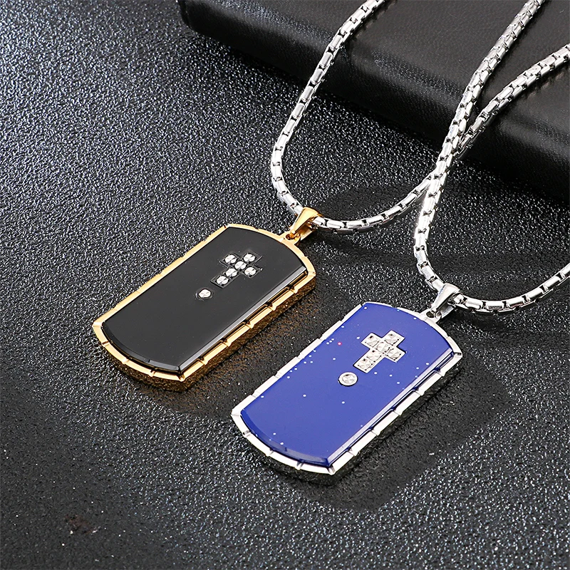 KALEN Black Men Dog Tags Stainless Steel Pendant Necklace