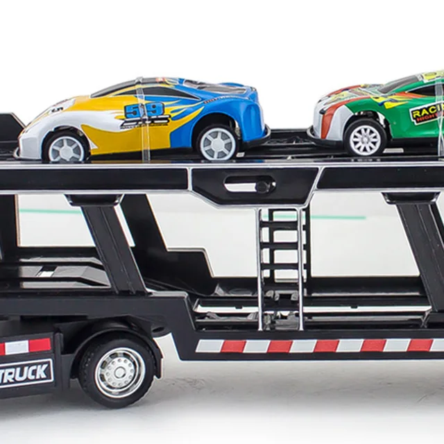 Die Cast Metal Pull Back Transport Toy Car Carrier Truck 1:48 Scale Double-decker Trailer With 3 Pcs Mini Toy Cars