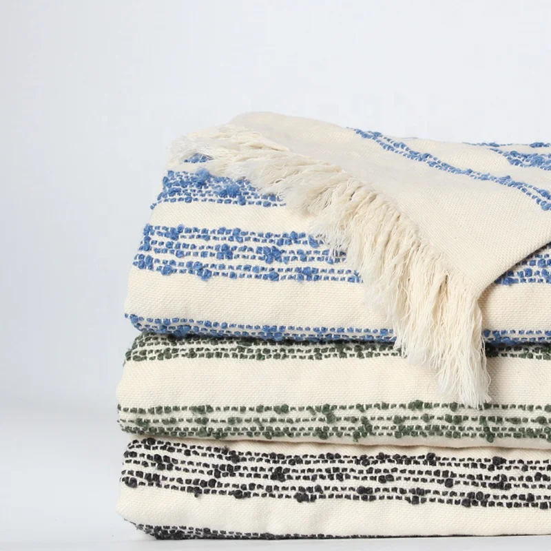 Customize high quality large size cotton moroccan throw blanket bohemian striped throw blanket