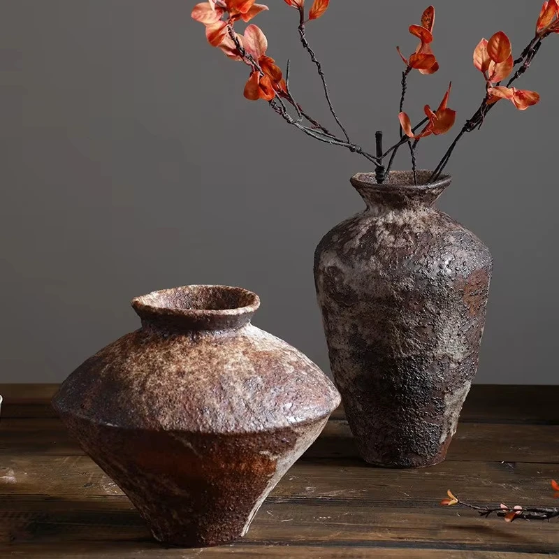 MSH Vintage Japanese Style Antique Ceramic Flower Vase Handmade Rustic Hydroponic Flower Arrangement Porcelain