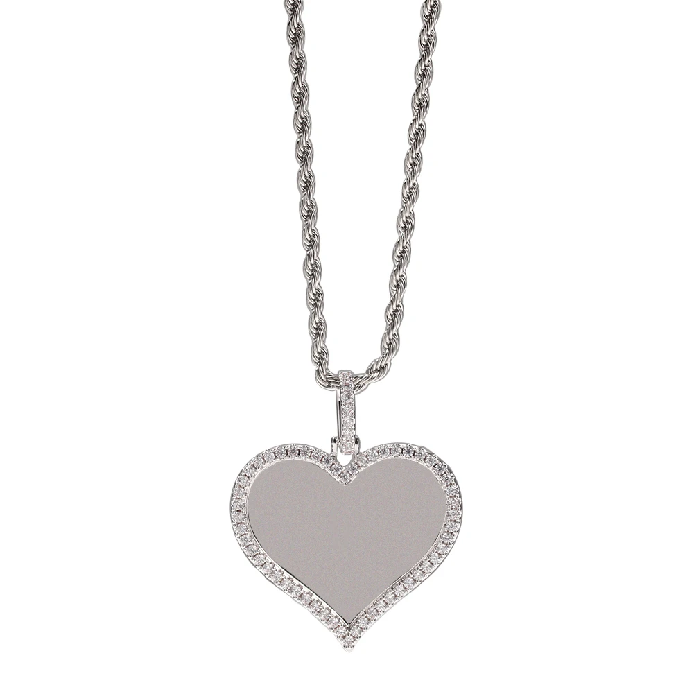 
Custom HipHop Photo Heart Shape Pendant Memory Picture Pendant Rope Chain Necklace Wholesale Rapper Jewelry 