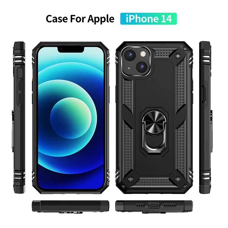 Military protect shockproof anti-scratch mobile phone case for iPhone 14 Pro Max rotating ring kickstand car back cover