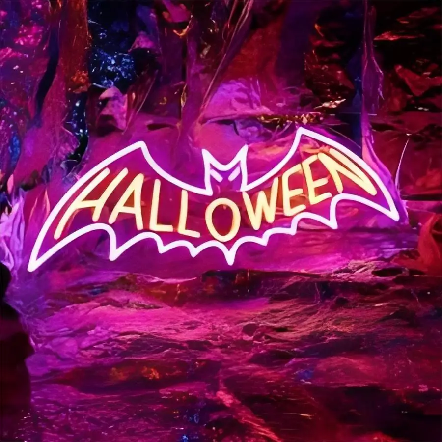 Halloween Neon Sign Trick or Treat Lights for Decoration Bat Light up Signs Party