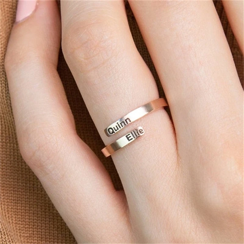 Fashion Stainless Steel Custom Engraved Name Letter Double Layer Women Ring Customize Personalized Nameplate Couple Ring Jewelry