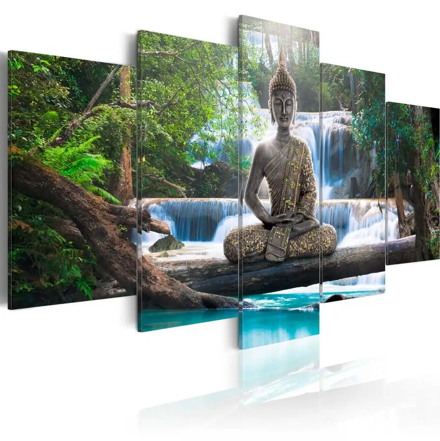 5 Piece Canvas Photo Prints Posters & Prints 3d buddha wall art canvas painting framed