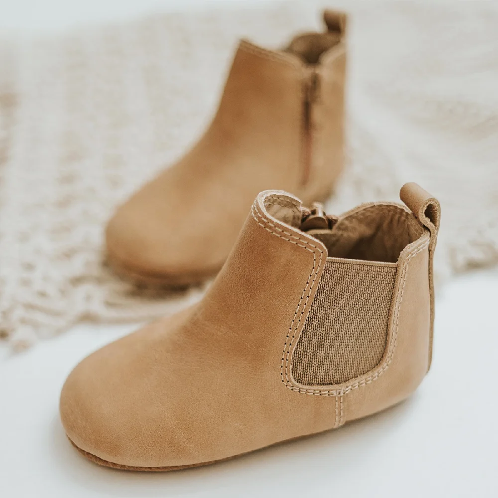  Top-Level Waxed Leather Soft Sole Brown Baby Indoor Shoes Chelsea Ankle